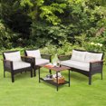 thumbnail image 1 of Costway 4PCS Patio Rattan Acacia Wood Furniture Set Cushion Sofa Armrest Deck, 1 of 9