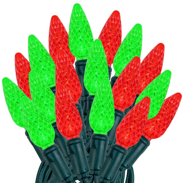 Novelty Lights 24FT 70 LED C6 Christmas Light String, Red & Green Wire