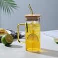 thumbnail image 1 of Qonioi Glass Cup with Lid and Straw, 400ml Square Drinking Glass, Iced Coffee Tumblers, Beer Mug, Juice Cup with Colorful Handle, 1 of 7