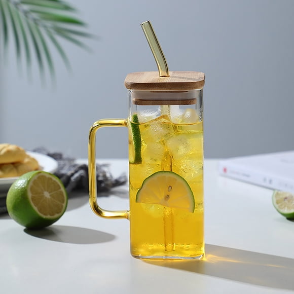 Fridja Clearance under $5 Exquisite 400ml Glass Cup with Lid and Straw Drinking Glasses Home Beer Cup Iced Coffee Tumblers Milk Mug Beverage Cups Practical