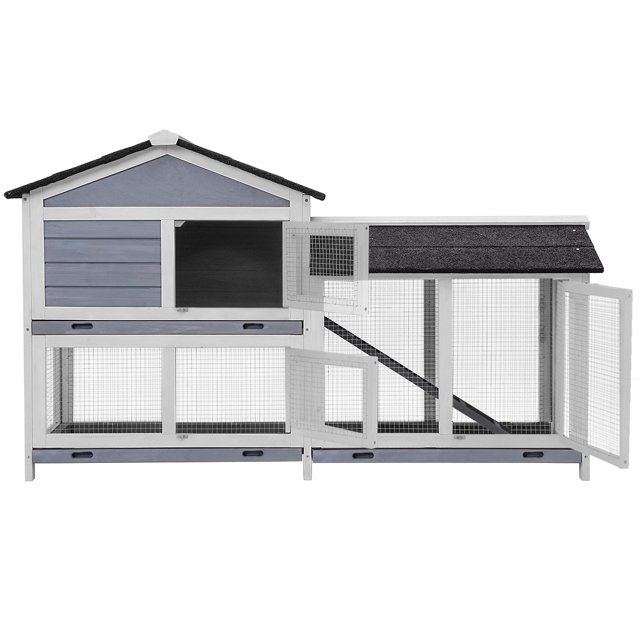 Topcobe Rabbit Hutch, Wooden House with Sliding Tray, Chicken Coop Bunny Cage for Small Animals, Gray