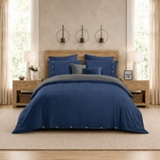 Swift Home Reversible Ultra Soft Solid Duvet Cover Set with Decorative Button Closure, Queen, Navy
