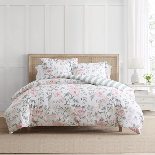 Martha Stewart Everyday 3-Piece Reversible Aviary Cotton Comforter Set, Pink, King