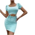 thumbnail image 2 of Gspmoly Robes Grande Taille pour Femmes aux Formes, Mode Femmes Été Manches Courtes Aguichant Fête Bandage Robe de Couleur Unie Robes de Soirée pour Femmes jusqu'à 70 % de Rabais, 2 of 8