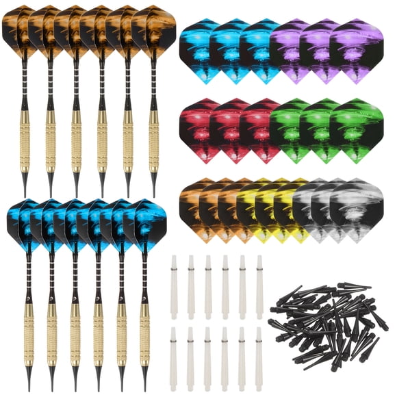 Unique Bargains Soft Tip Darts Set - Plastic Tip Darts 12Pcs 18 Grams with 60 Extra Dart Tips 21 Dart Flights 12 Shafts