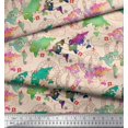 thumbnail image 3 of Soimoi White Rayon Crepe Fabric Stamp & World Map Print Fabric by Yard 46 Inch Wide, 3 of 5