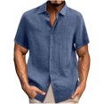 thumbnail image 1 of cfhntfmh Mens Button down Shirts Solid Summer Beach Vacation Tops Cotton Linen Short Sleeve Shirts, 1 of 4