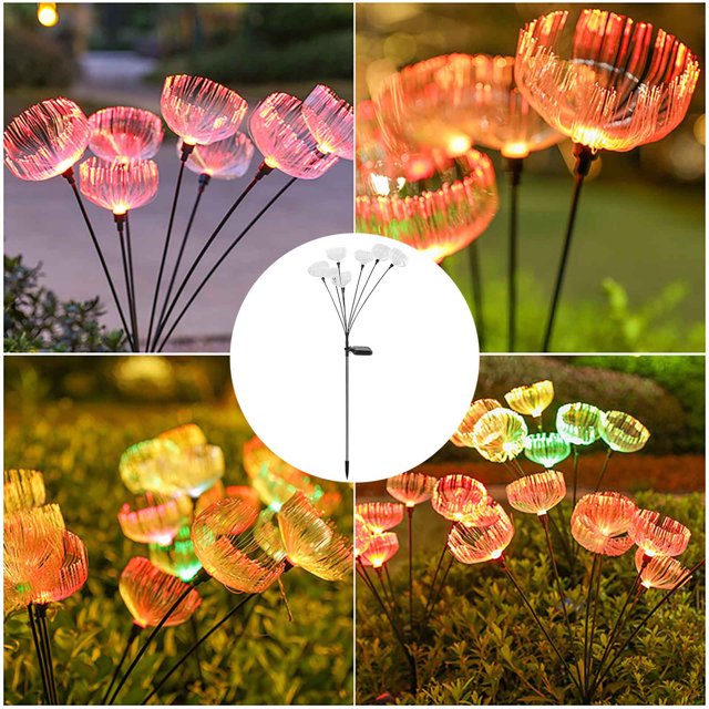 TopLLC Solar Fiber Jellyfish Lamp Outdoor Lamp LED Courtyard Lamp RGB Gradient Decorative Lamp