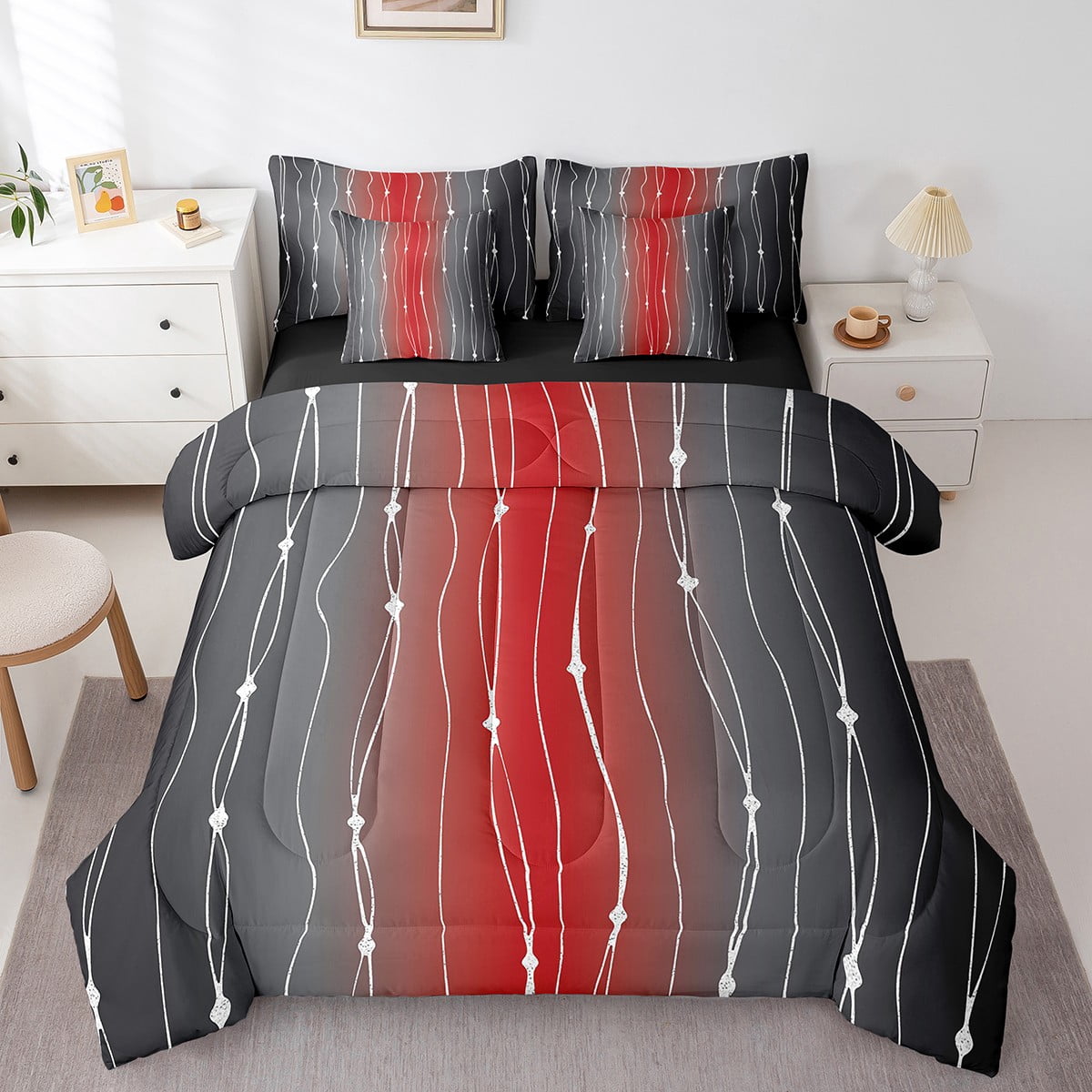 YST Ensemble de Douillette Dégradé Ombré, 7 Pcs, Motif Géométrique, Lit Simple
