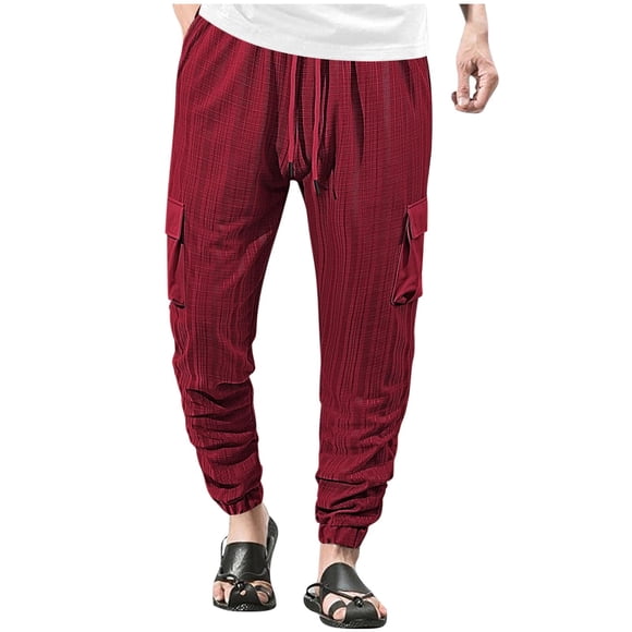 Mens Khakis Pants Khaki Work Pants Mens Men's Casual Cargo Jogger Pants with Elastic Waistband and Drawstring Sports Pants with Pockets