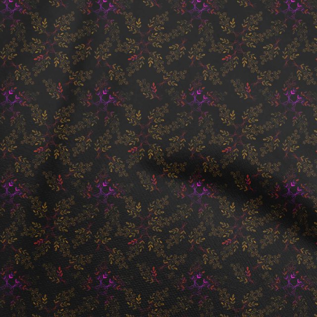 oneOone Polyester Spandex Black Fabric Leaves Sewing Craft Projects Fabric Prints By Yard 56 Inch Wide
