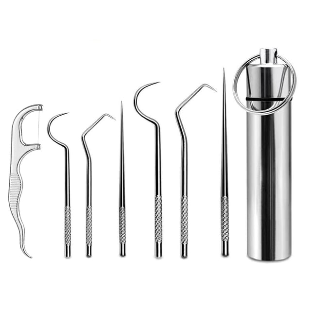 Portable Stainless Steel Toothpick Suit Reusable Outdoor Home Travel Tooth-pick Anti-corrosion Tooth Cleaning Tool 8pcs