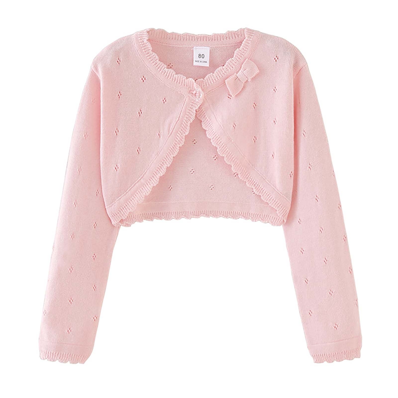 uublik Girls Cardigan Kids Button Closure Sweaters Cropped Jacket Cover Up Tops Pink, Size 2-9 Years