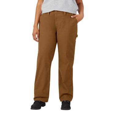 Dickies Women's Plus Size Relaxed Straight Carpenter Pant, Rinsed Brown Duck, 24