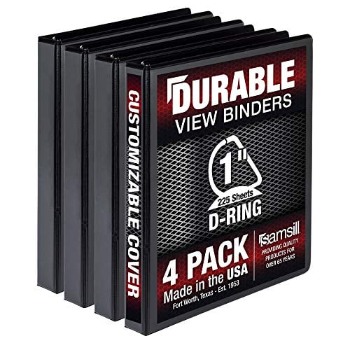 Samsill Classeur Noir Durable 1 Pouce D / Classeur Personnalisable Vue Claire / Classeur en Vrac 4 Pack / Classeur Noir 3 Anneaux / Classeur un Pouce