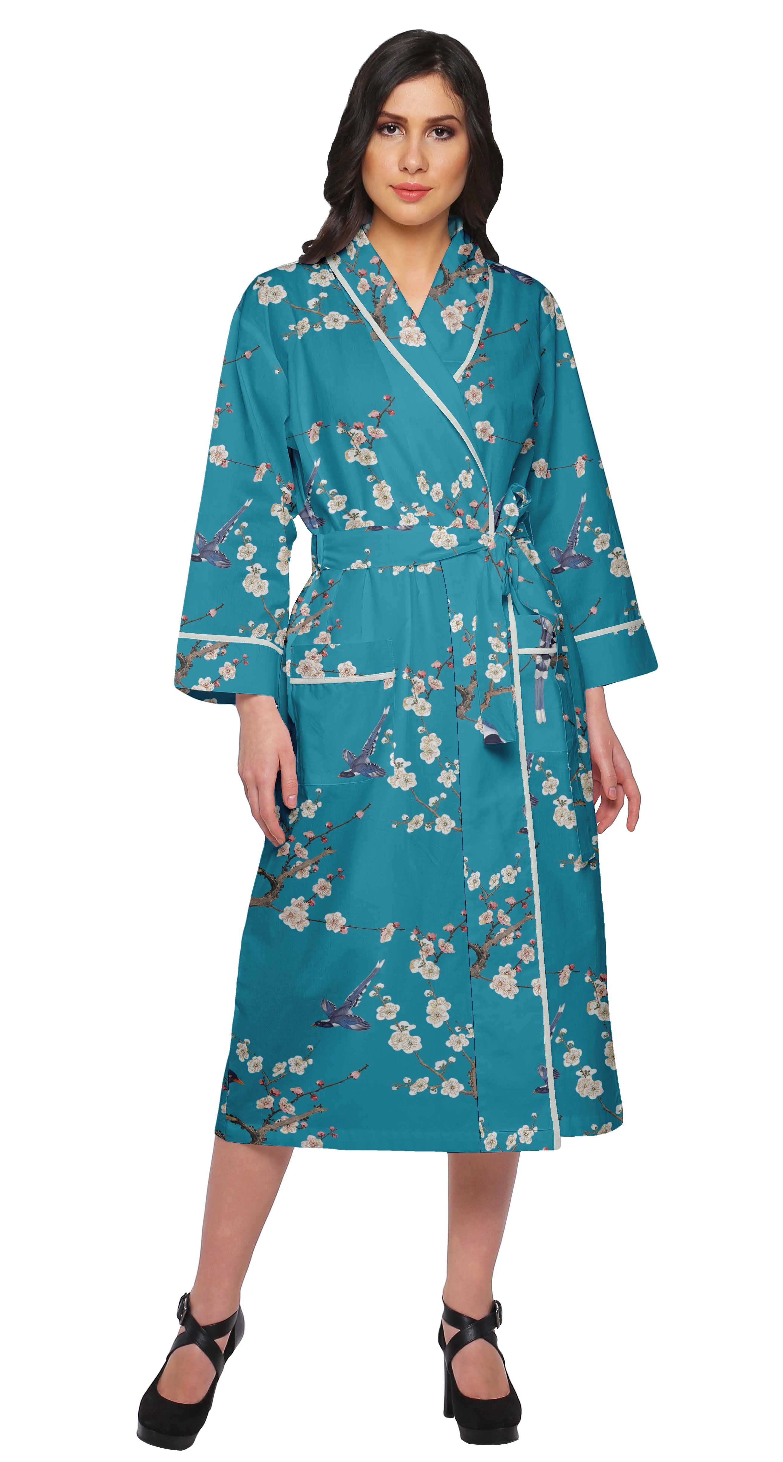 Moomaya Printed Robe For Girls Cotton Bathrobes For Women Wrap Dressing Gown