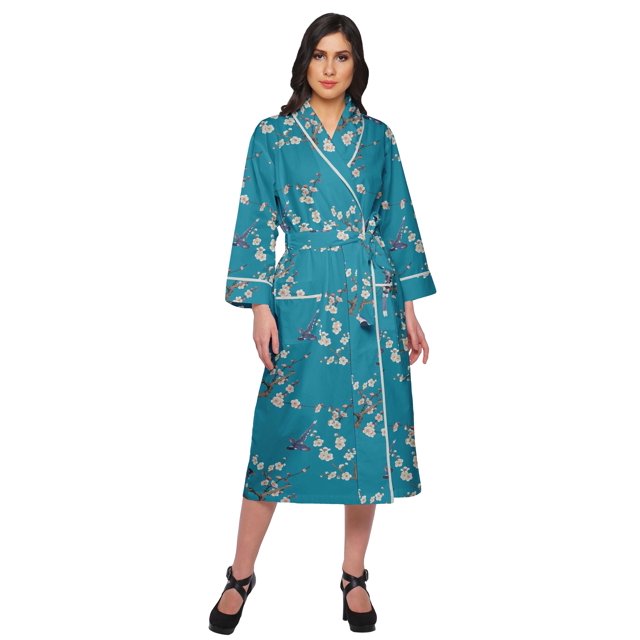 Moomaya Robe Longue Imprimée avec Poches en Coton Robe de Préparation pour Mariée