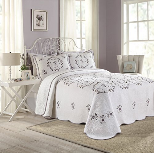 MODERN HEIRLOOM Collection Couvre-Lit Rempli de Coton Gwen, Grand Lit, 102 par 118 Pouces, Blanc