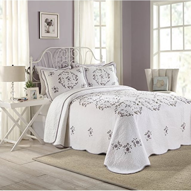 MODERN HEIRLOOM Collection Couvre-Lit Rempli de Coton Gwen, Grand Lit, 102 par 118 Pouces, Blanc