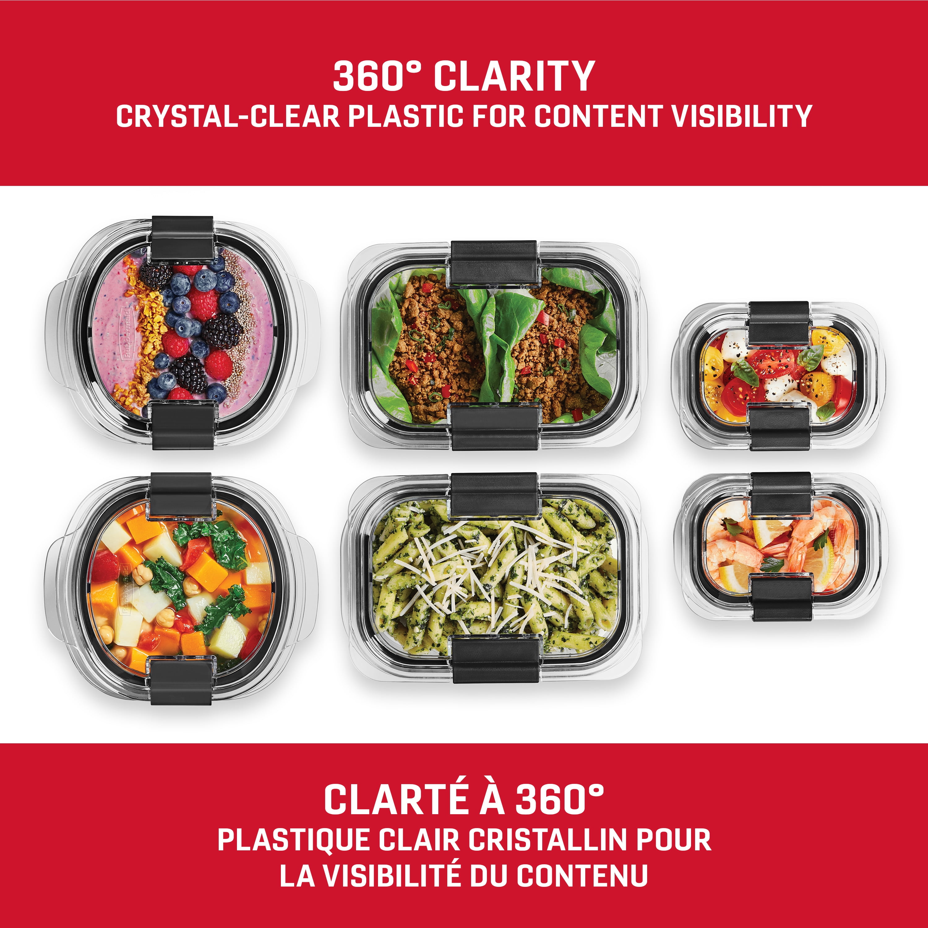 Récipients ronds de rangement pour aliments et rectangulaires Rubbermaid Brilliance, ensemble de 12 pièces