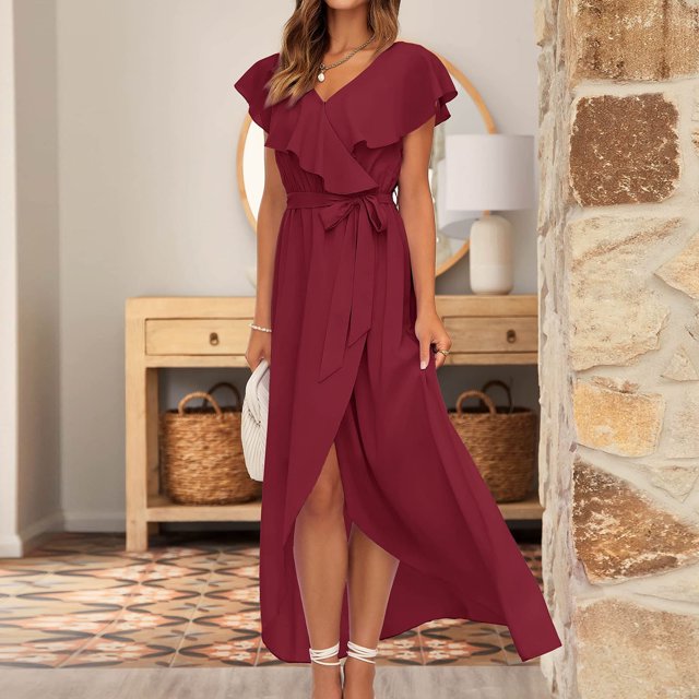 SMihono Robes d'Été Bohémiennes Femmes Grande Taille Mode Femmes Été Décontracté Col en V Bandage Manches Courtes Robe Imprimée Florale
