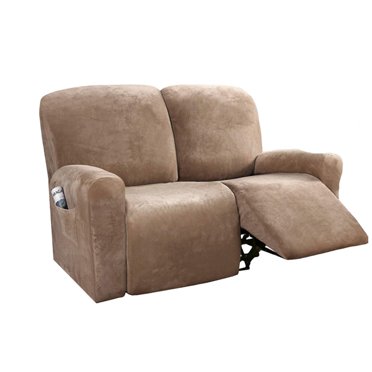 CHOK 2024 Stretch Recliner Slipcover for 1 2 3 Seater Reclining  Velvet Sofa Cover for Recliner Furniture Protector for pet kids-Light blue-Loveseat (6 PCS)