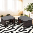 thumbnail image 3 of Patiojoy 2 PCS Outdoor Wicker Ottoman Patio Rattan Furniture Metal Footrest Seat Square Footstool with Cushion Gray, 3 of 10