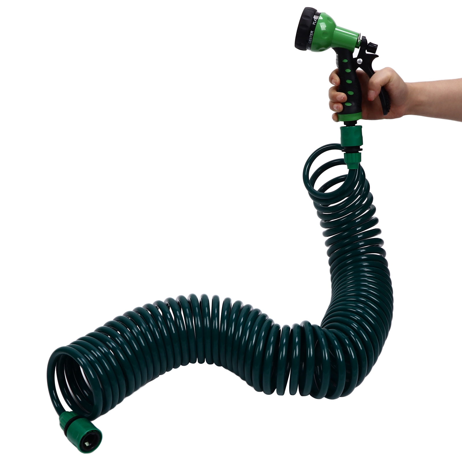 Car Wash Spring Hose  , Coil Garden Water Hose 15m/49.2ft 7 Modes  Multipurpose Easy To Store  For Gardens