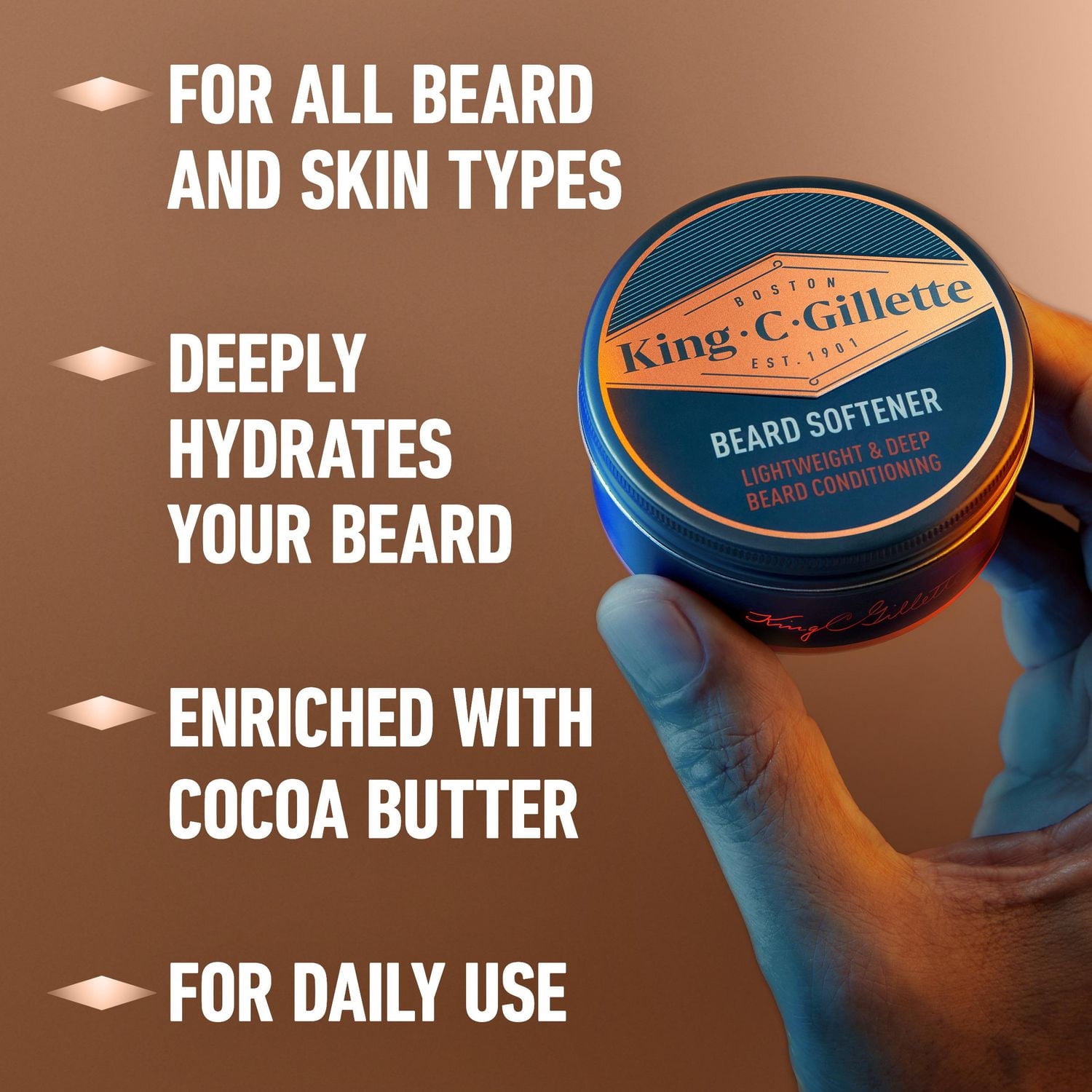 King C. Gillette Beard Softener, beard balm with argan oil for beard softening and deep conditioning