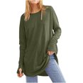 thumbnail image 1 of Tuniques à Manches Longues pour Femmes avec Trous pour les Pouces, Couleur Unie, T-Shirts Décontractés Amples, Automne, Tendance, Col Rond, Chandail à Enfiler, Blouses, Vert-1 m, 1 of 6
