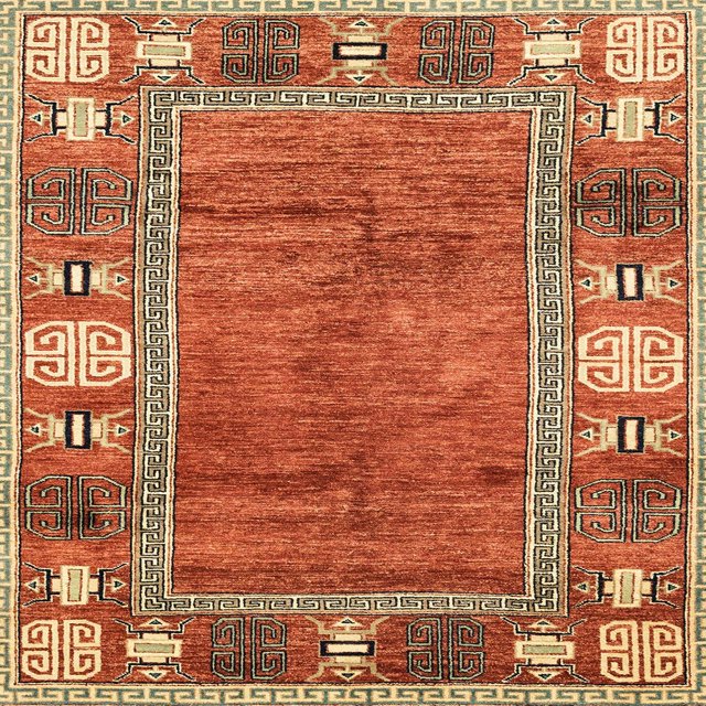 Ahgly Company Tapis d'Intérieur Carrés Abstraits Rouges Orientaux, 7 Pieds Carré