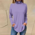 thumbnail image 2 of FAIWAD Women's Turtleneck Long Sleeve Tops Basic Layering Irregular U Hem Soft Underwear Tunic Tops, 2 of 4