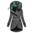 thumbnail image 2 of Kcodviy Women's Solid Mid-Length Printed Womens Fleece Plus Size Hooded Coat Drawstring Jacket Den Jacket Slim Outwear with Pockets, 2 of 3