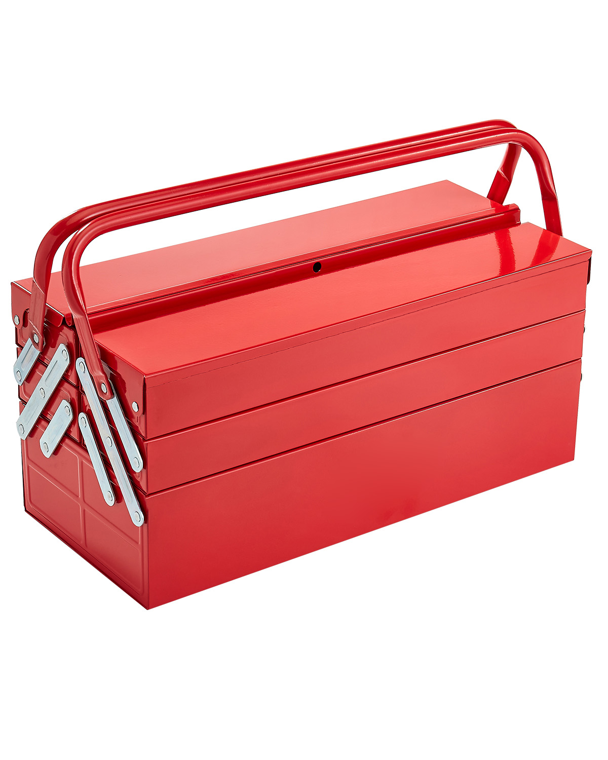KFFKFF Metal Tool Box, 18-inch, 3-Tier 5-Tray Portable Folding Tool Chest Organizer with Handle & Lock Hole, Powder Coated Steel