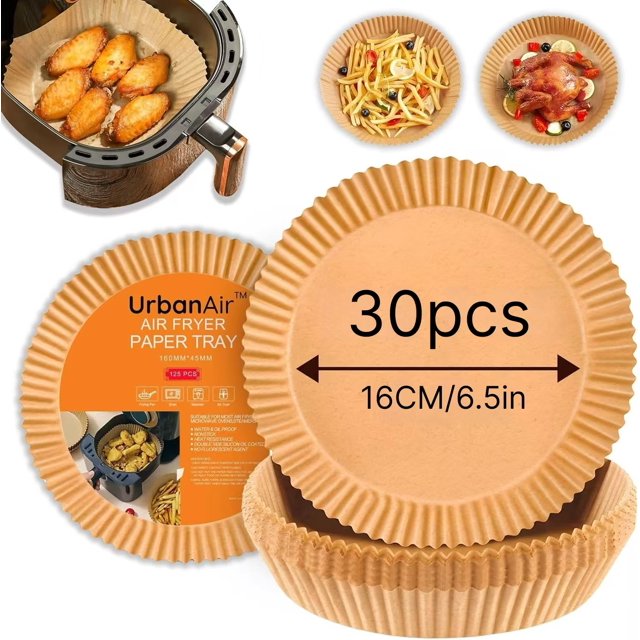 Ncheli 16cm Air Fryer Parchment Paper Liners 30 Pack - Pre-Cut Round Non-Stick & Unbleached, Fits Philips, COSORI, Ninja 4-7Qt Models