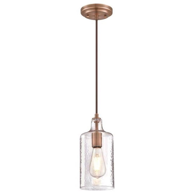 Westinghouse Lighting 6371500 Mini Suspension avec Verre Texturé Transparent - Cuivre Lavé