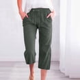 thumbnail image 2 of AherBiu Plus Size Capris pour Femmes Pantalon Capri Décontracté d'Été en Coton et Lin Taille Haute Droit Court, 2 of 5