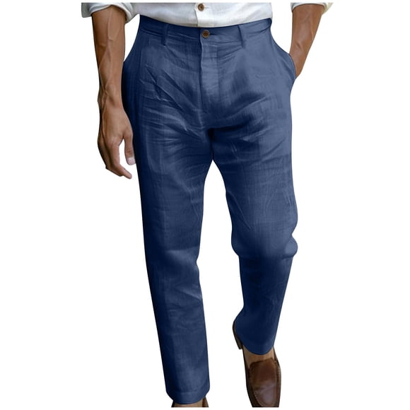 Men's Pants Cleanrance! Mens Khaki Work Pants Mens Slacks Black Mens Dress Pants Relaxed Fit Casual Cotton Linen Pants Straight Leg Comfy Travel Beach Trousers Vacation Outfits
