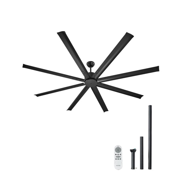 VEVOR Ventilateur de Plafond en Aluminium 84 Pouces Sans Lumière Télécommande Moteur CC Réversible Noir