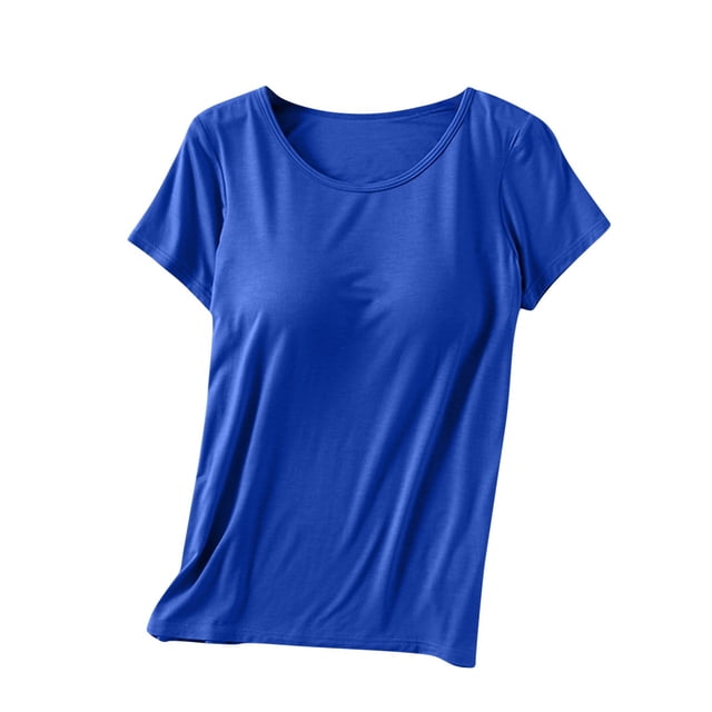 Timegard Hauts d'Été pour Femmes avec Soutien-Gorge Intégré Col Ras du Cou Manches Courtes Tenue de Détente Pyjama Doux Décontracté T-Shirt