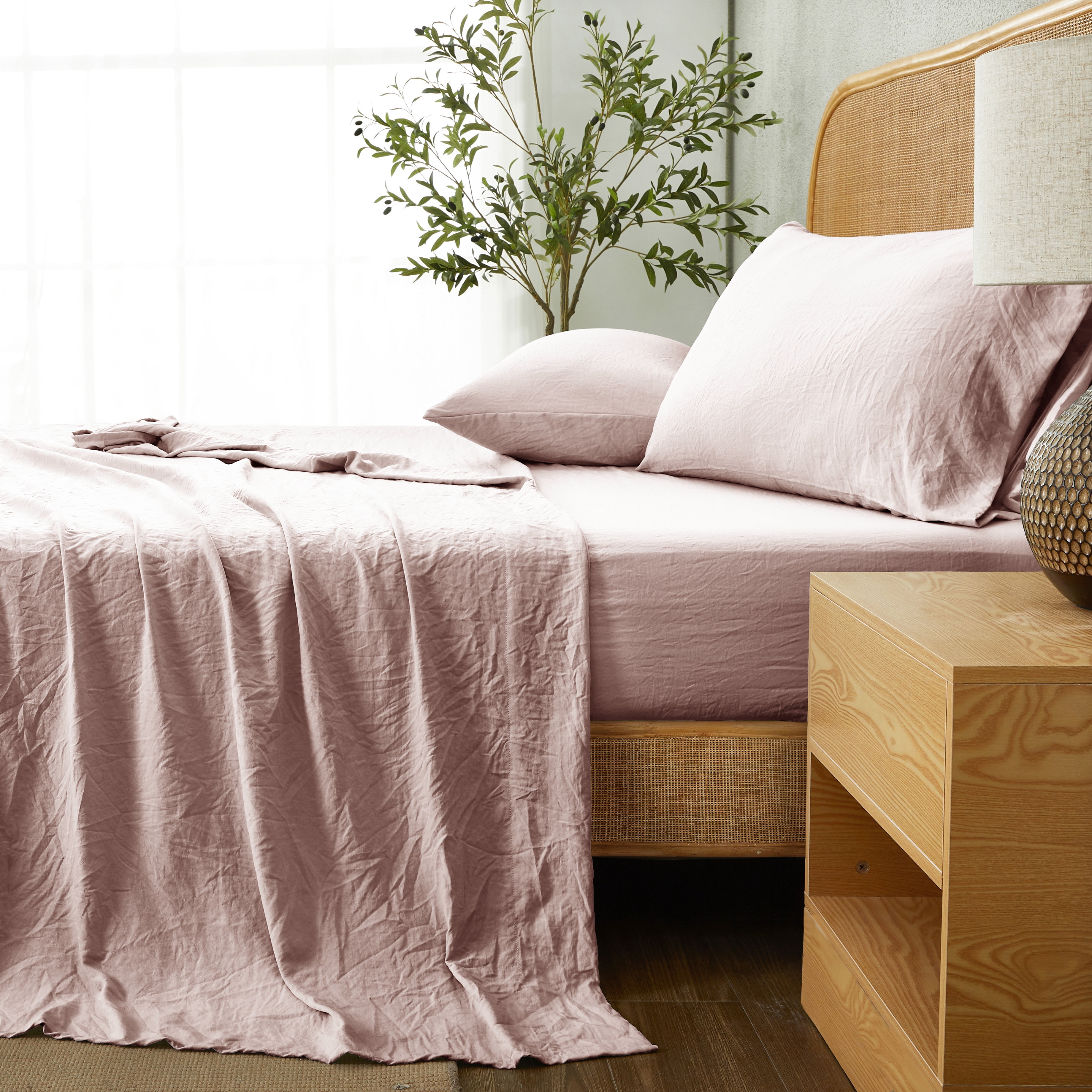 Mainstays Ensemble de draps en microfibre lavée ultra douce, Lit Simple (Twin XL), Rose poudré, 3 pièces.