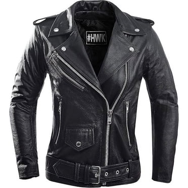 Hawk Sports Brando Women's Leather Motorcycle Jacket, Water-Resistant Biker Style, Black, 3XL