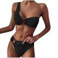 thumbnail image 2 of Weiqiqre Womens Swimsuits One Shoulder Bikini Twisted Ruched High Cut Bandeau Bikini Set Two Piece Swimsuit, 2 of 5