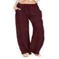 thumbnail image 1 of Women‘s Linen Plus Size High Waisted Loose Fit Pants Drawstring Closure Gothic Trousers for Women, 1 of 4