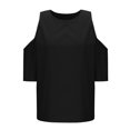 thumbnail image 5 of Liquidation! Hauts Grande Taille pour Femmes, Blouse à Manches Courtes d'Été pour Femmes, Mode Féminine Manches Courtes Col Rond Ample Épaules Dénudées Blouse, 5 of 5