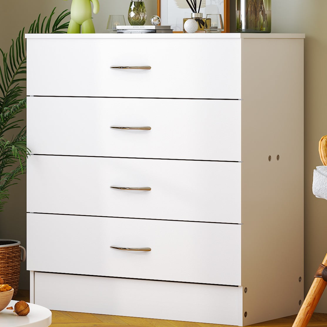 ubesgoo 4-drawer dresser pure white with metal handles bedside night stand bedroom white