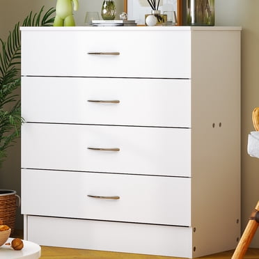 Ktaxon 4-Drawer Dresser Pure White with Metal Handles Bedside Night Stand Bedroom, White