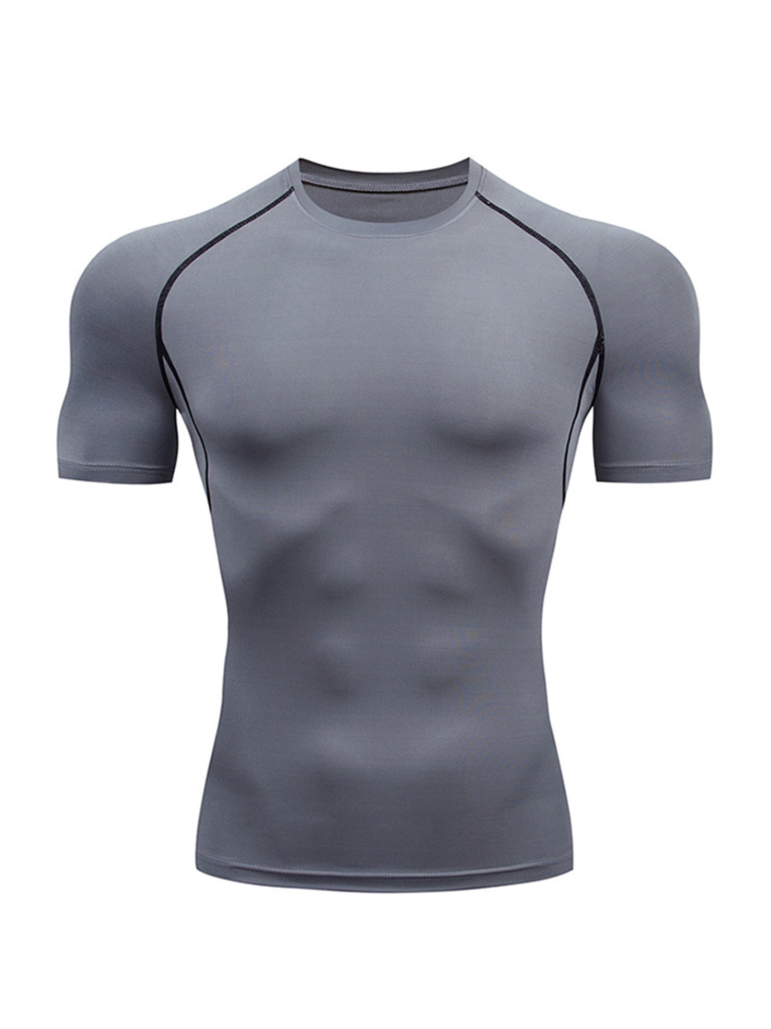 Innerwin Sport T Shirt Short Sleeve Mens Summer Tops Gym Plain Breathable Compression Shirts Gray S