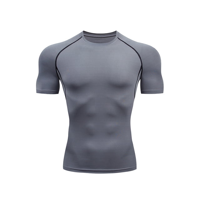Daeful T-shirt de Sport pour Homme à Col Rond, Chandails de Compression, Course, Manches Courtes, Évacuation de l'Humidité, Hauts d'Été, Gris, G