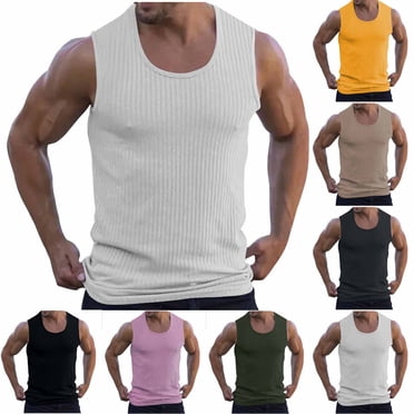 VBTAPA Débardeurs Côtelés pour Hommes Extensibles d'Entraînement au Gym Sans Manches Chandails de Musculation Légers Confortables Décontractés Sportifs sous-Maillots Ventes Quotidiennes d'Aujourd'hui Gris Foncé L